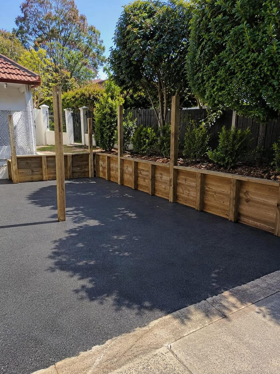 Timber retaining wall and driveway installation Pittsburgh